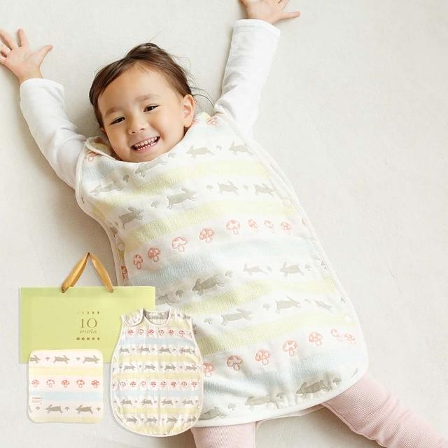 【Hoppetta】童趣森林六層紗防踢背心防踢被 0-3歲嬰童版+手帕 禮袋組(momo限定-日本製冬暖夏涼四季款)