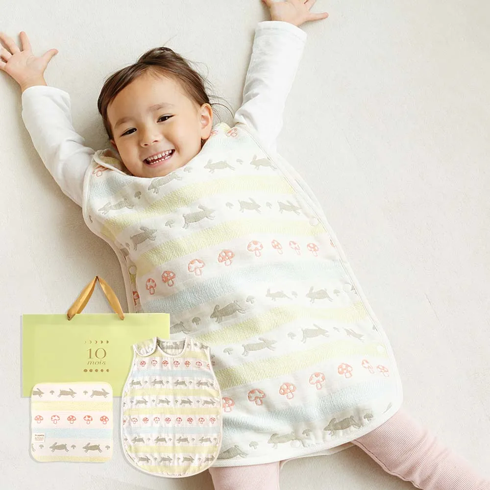 【Hoppetta】童趣森林六層紗防踢背心防踢被 0-3歲嬰童版+手帕 禮袋組(momo限定-日本製冬暖夏涼四季款)