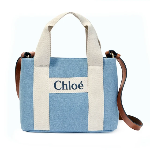 Chloe’ 蔻依 CHC24SB200046Z10 經典LOGO帆布牛皮飾邊手提斜背包(藍色)