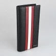 【BALLY】BALLY Mythos銀字燙印紅白條紋塗層皮革直立式對開長夾(黑)