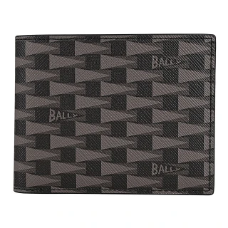 【BALLY】BALLY Pennant三角旗印花塗層皮革4卡短夾(黑)