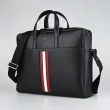 【BALLY】BALLY Mythos銀字燙印紅白條紋塗層皮革手提斜背公事包(黑)