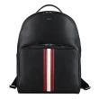 【BALLY】BALLY Mythos銀字燙印紅白條紋塗層皮革後背包(黑)