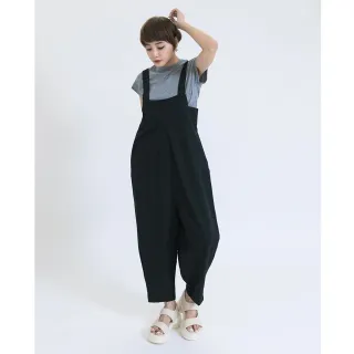 【fancyeva】歐美顯瘦鬆緊頭吊帶哈倫褲(黑、B3B04-0001)