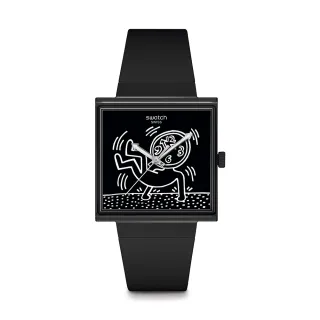 【SWATCH】BREAK LOOSE 經典手錶/方形錶/Keith Haring 聯名錶/女錶/瑞士製造 SO34Z103(33mm)