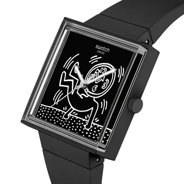 【SWATCH】Gent 方形系列手錶 Keith Haring 聯名 BREAK LOOSE 方形錶 女錶 手錶 瑞士錶 錶(33mm)