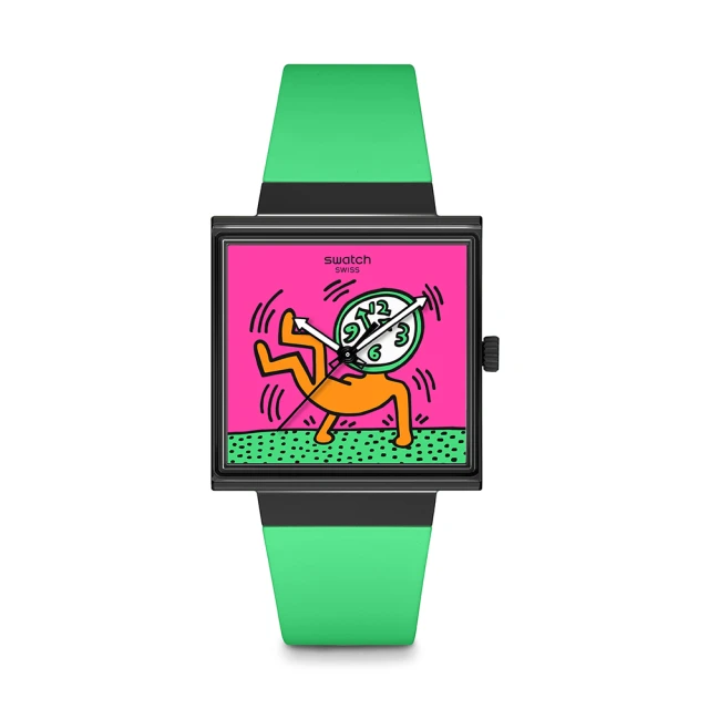 SWATCH Gent 方形系列手錶 Keith Haring 聯名 BREAKS OFF 方形錶 女錶 手錶 瑞士錶 錶(33mm)