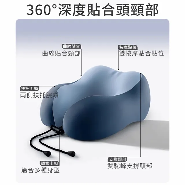 Tourix 涼感冰絲雙駝峰護頸枕 質感便攜收納包 輕量舒適慢回彈記憶棉 出國旅遊旅行 U型枕飛機枕