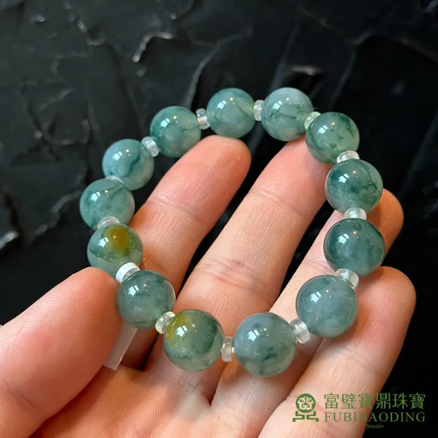【Fubibaoding jeweler 富璧寶鼎珠寶】冰種翡翠飄藍花手珠(天然A貨 冰種翡翠 手串 送禮 手圍16.5cm)