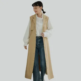 【betty’s 貝蒂思】翻領腰帶單排釦無袖洋裝(卡其)