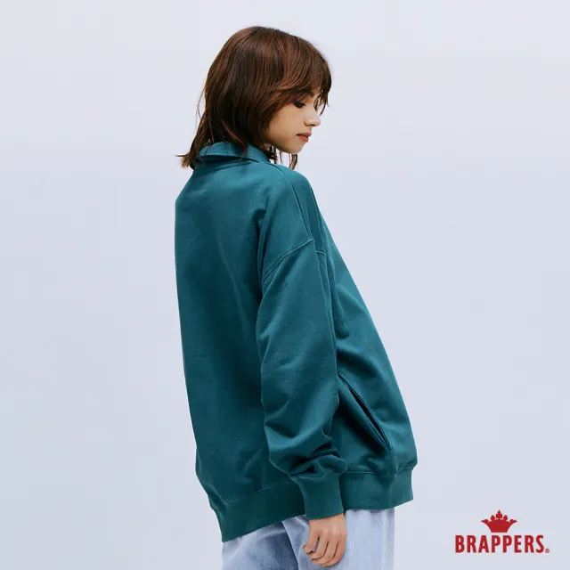 【BRAPPERS】女款 半拉鍊翻領長袖T(藍綠)