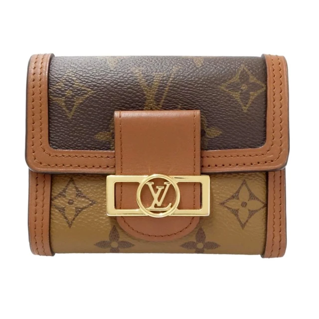 Louis Vuitton 路易威登 M68725 經典Dauphine系列雙色帆布牛皮飾邊三折零錢中短夾(棕色)