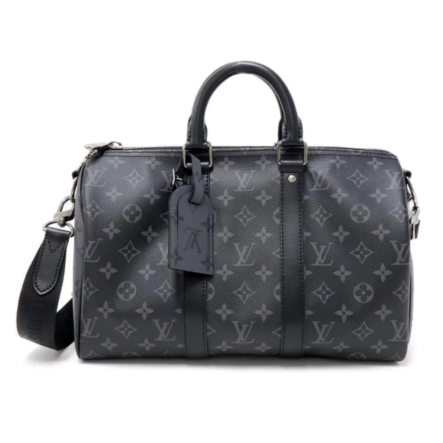 Louis Vuitton 路易威登 M46655 經典Monogram Eclipse塗層帆布Keepall 35手提/斜背包(黑灰色)