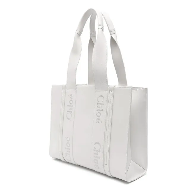 【Chloe’ 蔻依】CHC22WS383I60101 經典WOODY系列牛皮手提斜背中號托特包(福利品-白色)