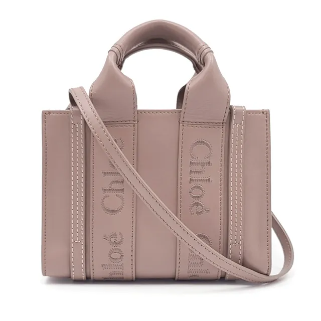 【Chloe’ 蔻依】CHC23UP237I60527 經典WOODY系列牛皮手提斜背MINI托特包(藕粉色)