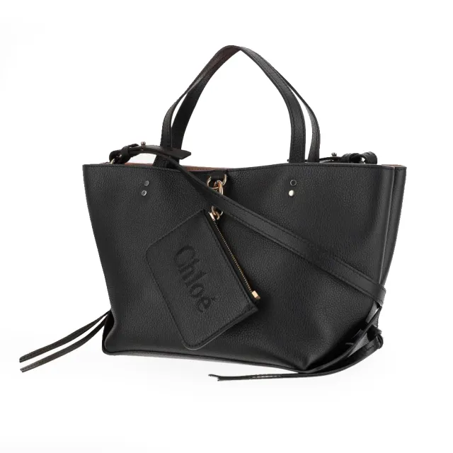 【Chloe’ 蔻依】CHC23SS119J32001 經典SENSE TOTE牛皮素色手提斜背小號托特包(黑色)