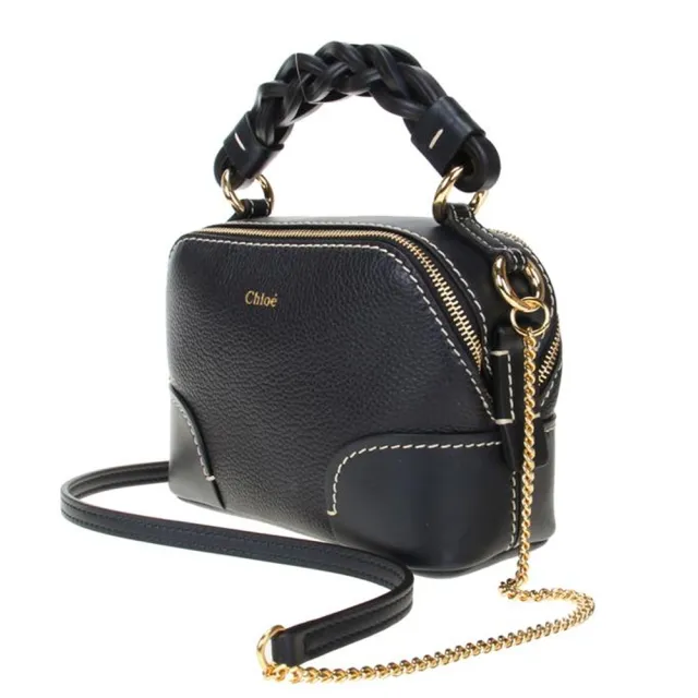 【Chloe’ 蔻依】CHC20WS362C624D4 經典Mini Daria手工編織提把金屬鍊帶手提/肩背兩用包(黑色)