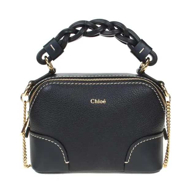 【Chloe’ 蔻依】CHC20WS362C624D4 經典Mini Daria手工編織提把金屬鍊帶手提/肩背兩用包(黑色)