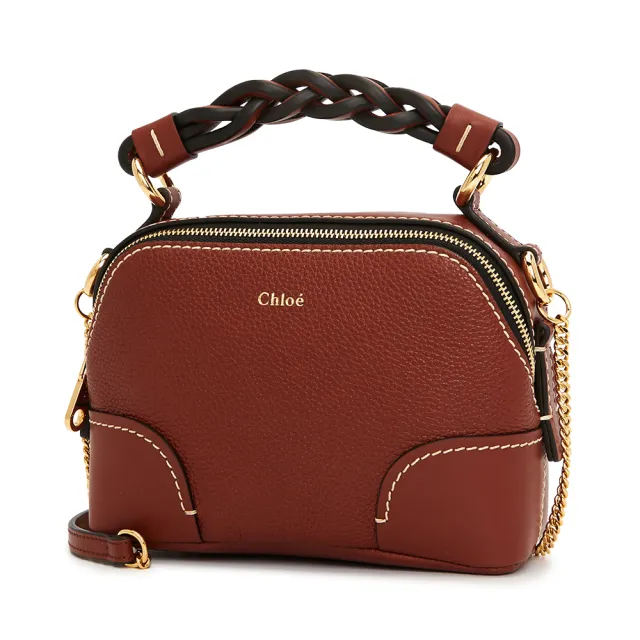 【Chloe’ 蔻依】CHC20WS362C6227S 經典Mini Daria手工編織提把金屬鍊帶手提/肩背兩用包(棕色)
