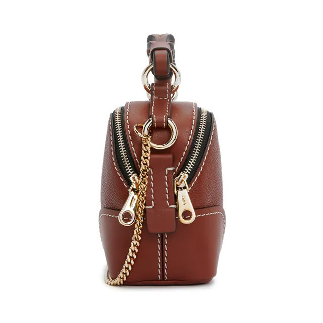 【Chloe’ 蔻依】CHC20WS362C6227S 經典Mini Daria手工編織提把金屬鍊帶手提/肩背兩用包(棕色)