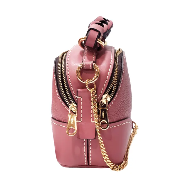 【Chloe’ 蔻依】CHC20WS362C626S2 經典Mini Daria手工編織提把金屬鍊帶手提/肩背兩用包(玫瑰粉)