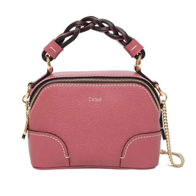 【Chloe’ 蔻依】CHC20WS362C626S2 經典Mini Daria手工編織提把金屬鍊帶手提/肩背兩用包(玫瑰粉)