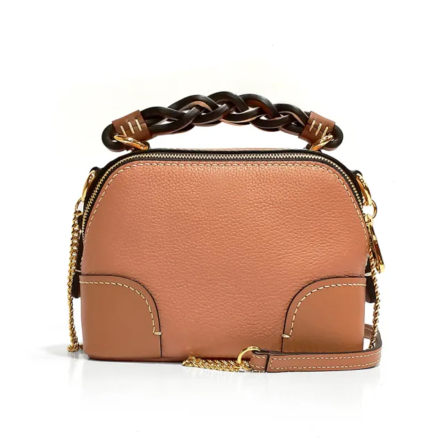 【Chloe’ 蔻依】CHC21SS362D9526B 經典Mini Daria手工編織提把金屬鍊帶手提/肩背兩用包(暖棕色)