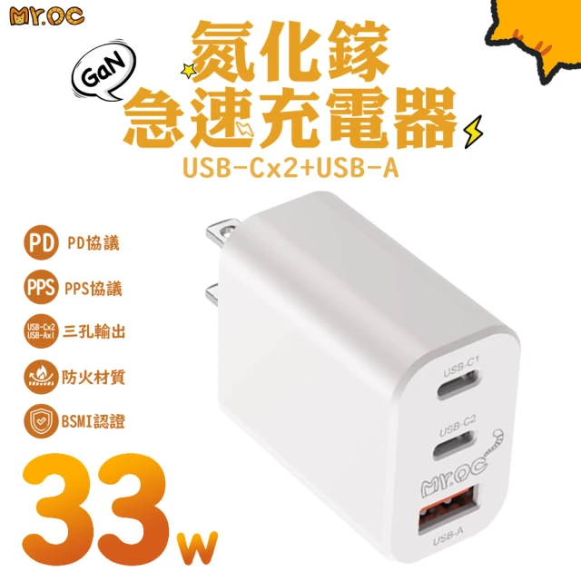 Mr.OC 橘貓先生 33W 氮化鎵 2C1A 快速 電源供應器(充電器)