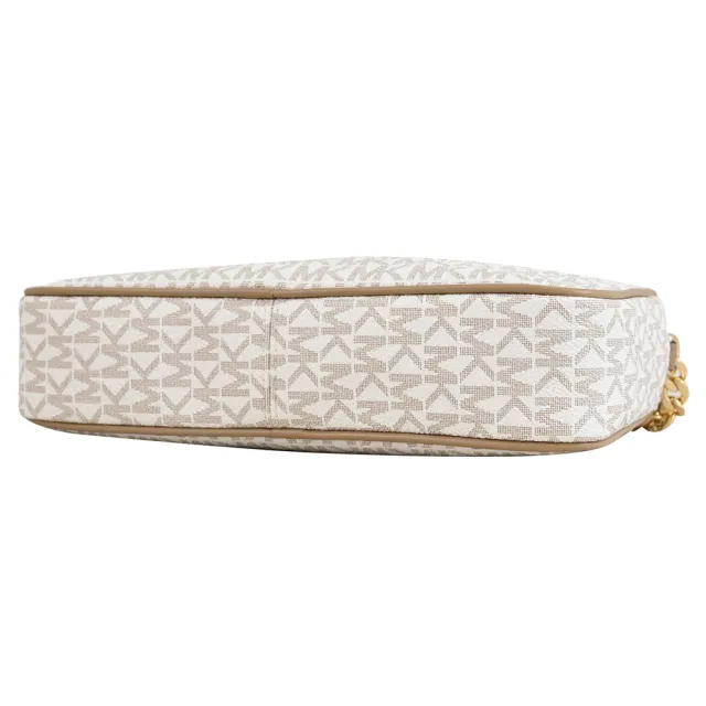 【Michael Kors】JET SET 經典撞色MK LOGO印花方包鍊包斜背包(白)
