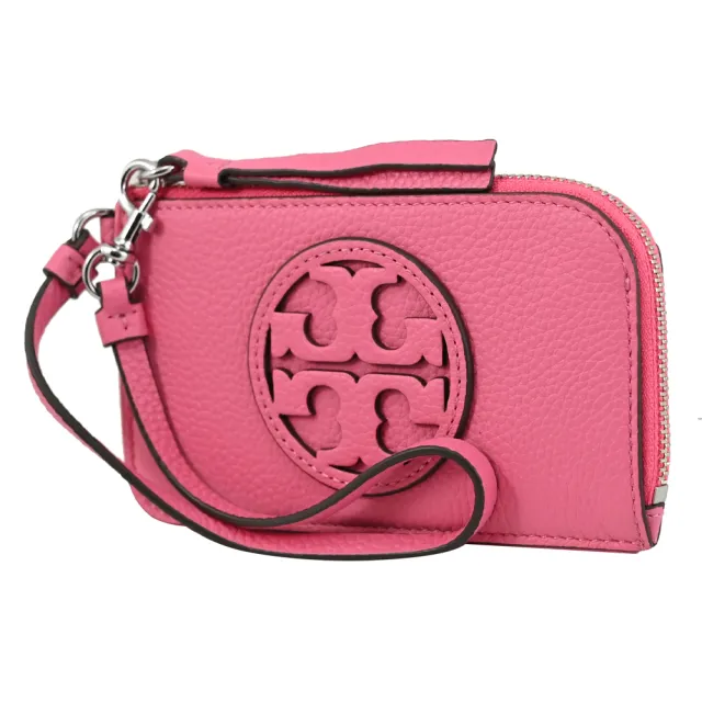 【TORY BURCH】經典雙T 荔枝皮革信用卡名片證件零錢包(桃粉)
