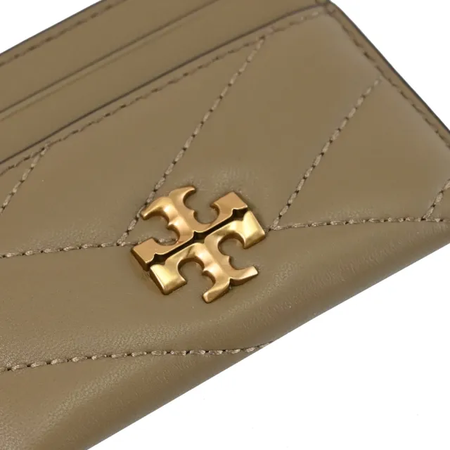 【TORY BURCH】經典雙T LOGO絎縫格紋信用卡名片證件隨身夾(灰棕)