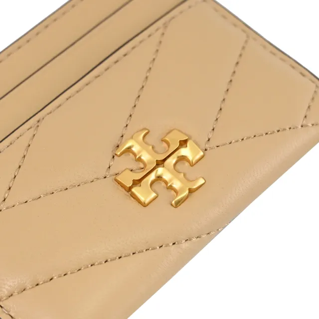 【TORY BURCH】經典雙T LOGO絎縫格紋信用卡名片證件隨身夾(沙色)