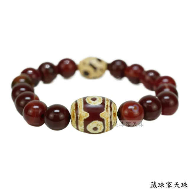 【藏珠家】紅玉髓壽兩眼天珠手鍊