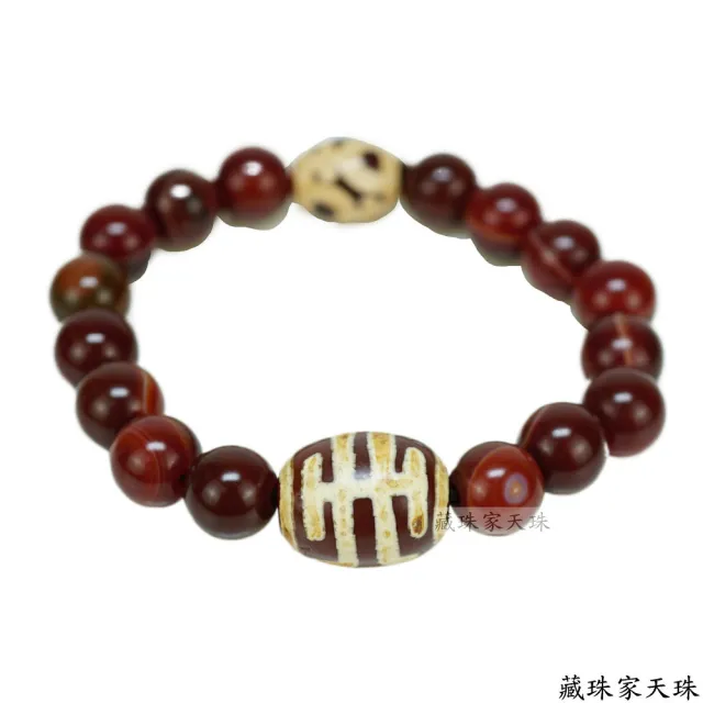 【藏珠家】紅玉髓壽兩眼天珠手鍊