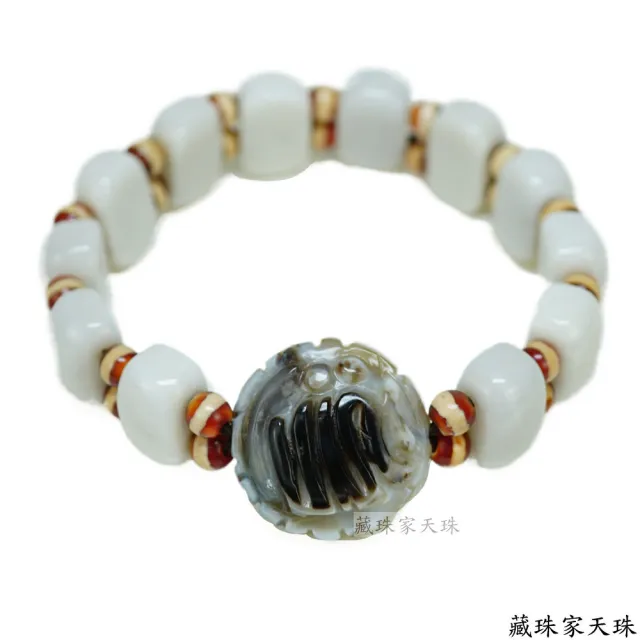 【藏珠家】精品財咒天眼+智慧咒白玉髓板珠天珠手鍊