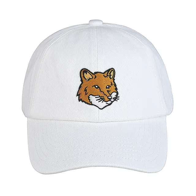 【Maison Kitsune】MAISON KITSUNE正面狐狸頭刺繡LOGO布章設計帆布棒球帽(白)