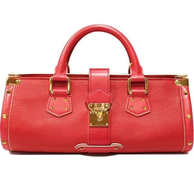 這款LV路易威登經典限量Epanoui Suhali系列手提包以紅色山羊皮製成，搭配鉚釘與金色壓釦設計，展現歐系精品風格。適合女性與中性族群，為日常造型增添高雅與時尚感。