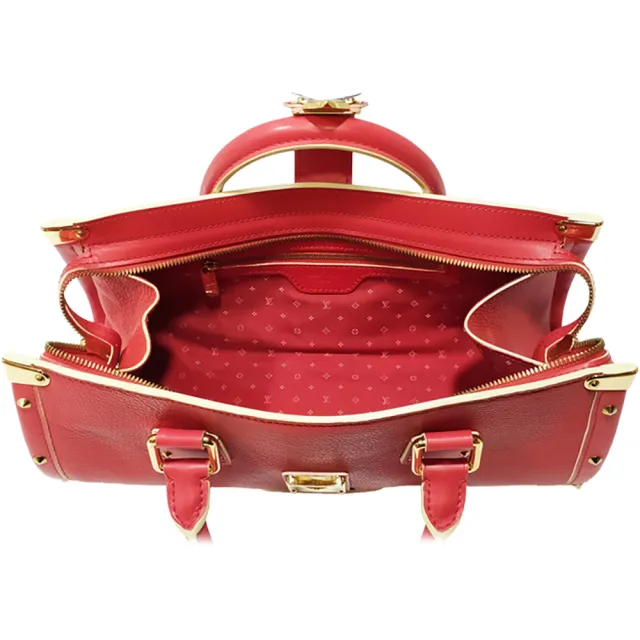 【Louis Vuitton 路易威登】M91853 經典限量Epanoui suhali系列山羊皮鉚釘金色壓釦手提包(展示品-紅色)