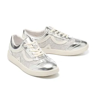 【AS 集團】優雅舒適蕾絲拼接牛皮綁帶厚底休閒鞋(銀)