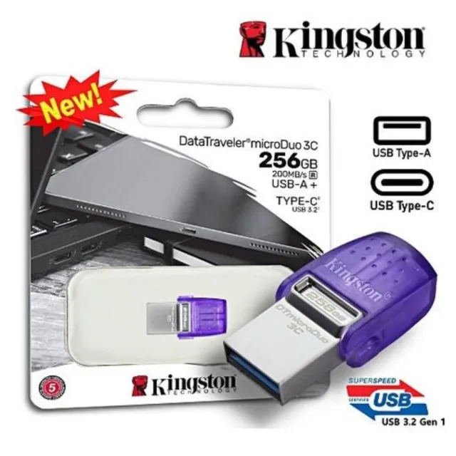 【Kingston 金士頓】DataTraveler MicroDuo 3C 256GB 雙介面 TypeC 隨身碟(USB3.2 Gen1  原廠5年保固)