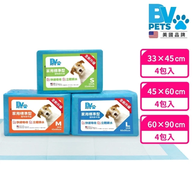 美國BV Pets 1.5kg 厚款 家用標準型寵物尿布墊-4包(寵物尿墊/尿布/尿片/犬貓適用)