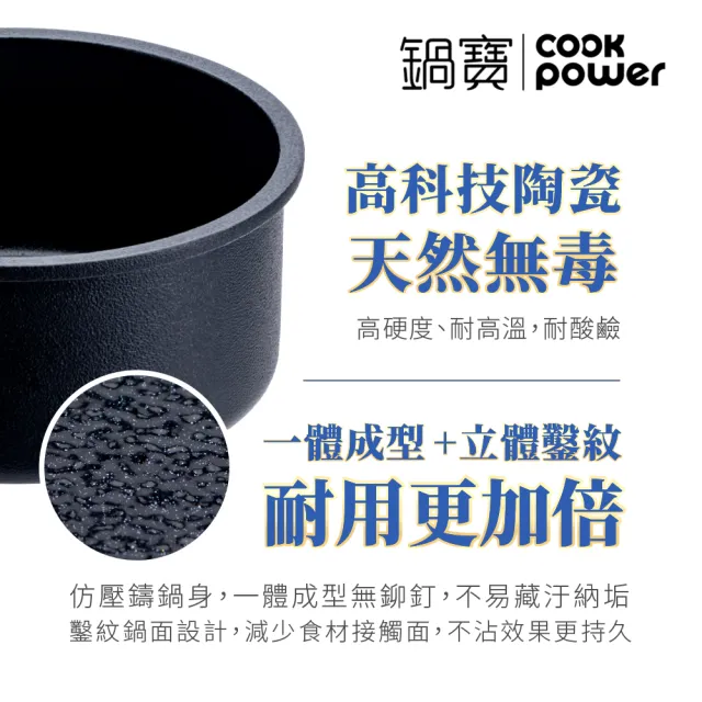 【CookPower 鍋寶】御璽陶瓷不沾三鍋組28平+26平+18湯附蓋(IH爐可用鍋)