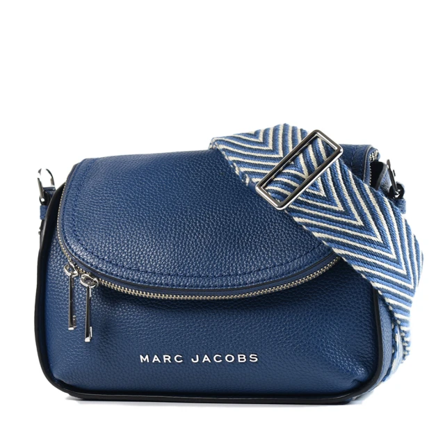 MARC JACOBS 馬克賈伯 荔枝紋拉鍊暗層磁吸釦翻蓋斜背包-蔚藍