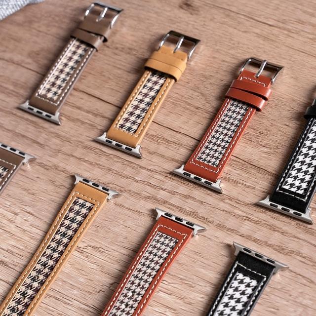 【蘋果派對 Apple Party】千鳥格紋拼接皮革錶帶 Apple Watch 38 40 41 42 44 45 46 49mm 49Ultra 錶帶
