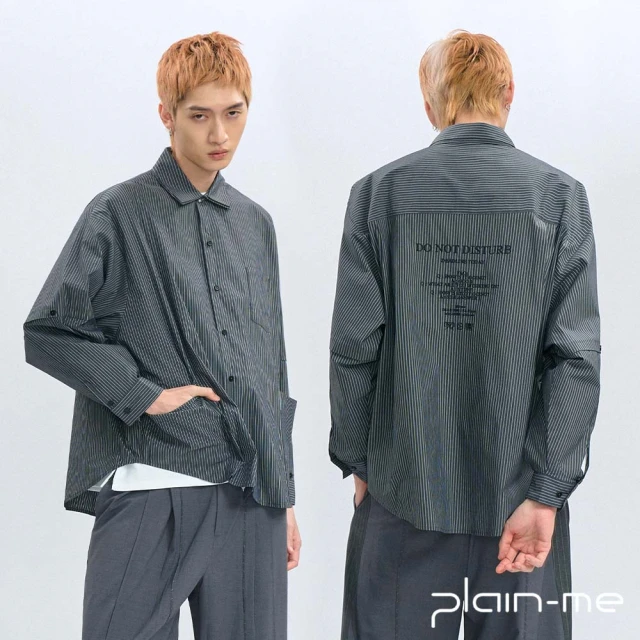 plain-me Oversized Pocket Shirt 電繡條紋襯衫 CRV3326-242(男款/女款 共3色 長袖 休閒上衣 襯衫)