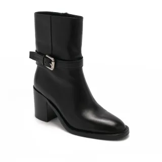 【Pineapple Outfitter】BECHOR 素面皮帶釦飾中跟短靴(黑色)