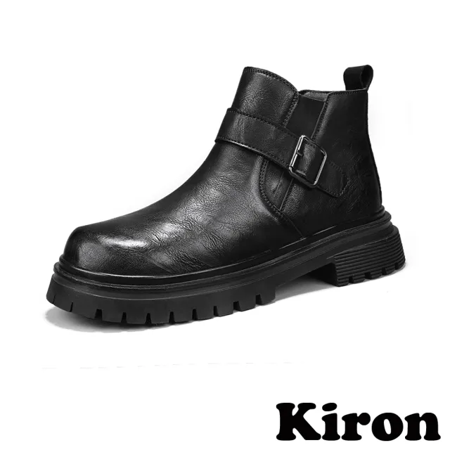 【Kiron】皮帶釦短靴/百搭經典皮帶釦飾個性切爾西短靴-男鞋(黑)