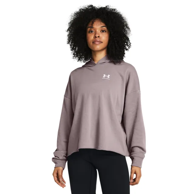 【UNDER ARMOUR】UA 女 Rival Terry OS 長袖帽T_1382736-015(灰藕色)