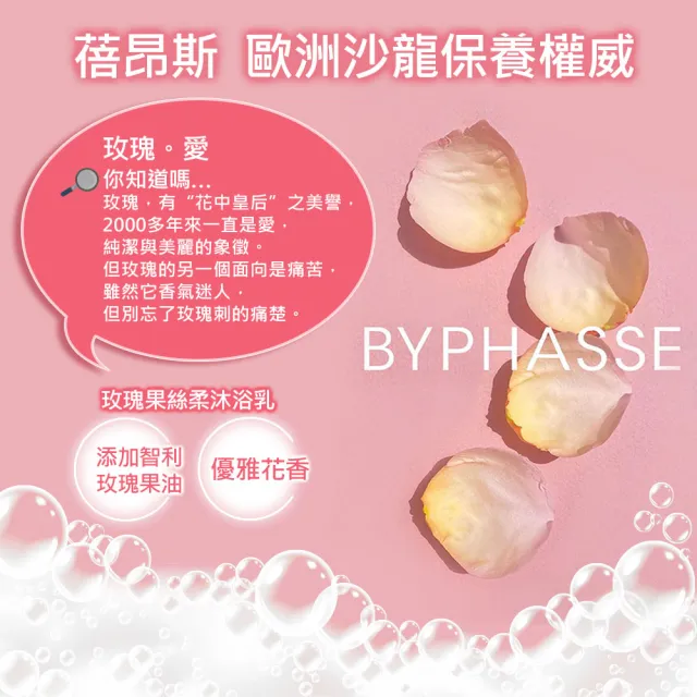 【BYPHASSE 蓓昂斯】牛奶蛋白沐浴乳1000ml+玫瑰果絲柔沐浴乳1000ml(清嫩亮白牛奶浴/奢華柔嫩玫瑰浴)