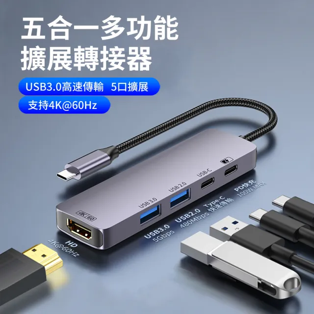 【ANTIAN】五合一 Type-C 多功能HUB轉接器 高清HDMI轉接線 USB集線器 mac轉接頭